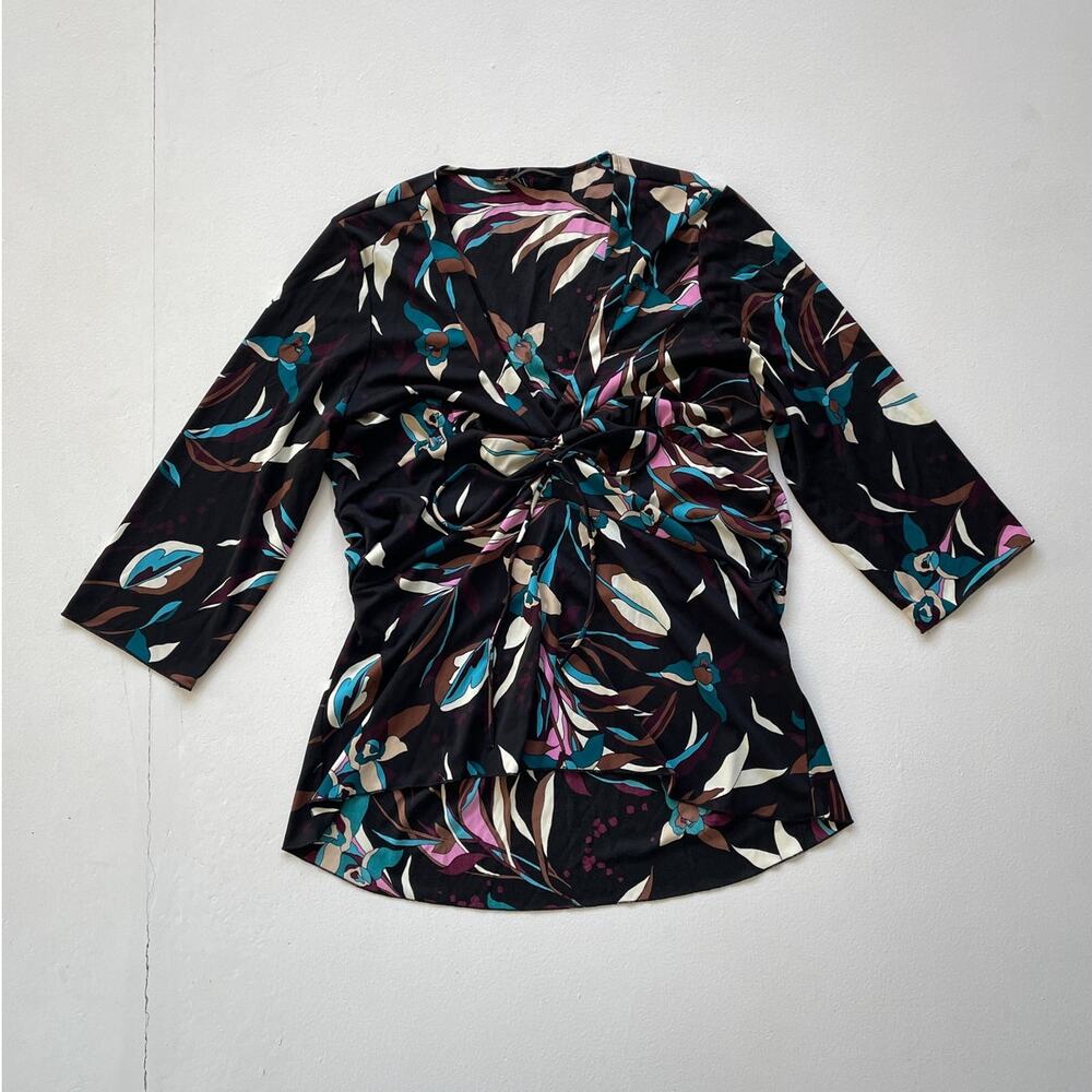 Vtg 90s Y2K Dark Whimsigoth Floral Ruched Long Sleeve Top / Sz 2X / Plus Size